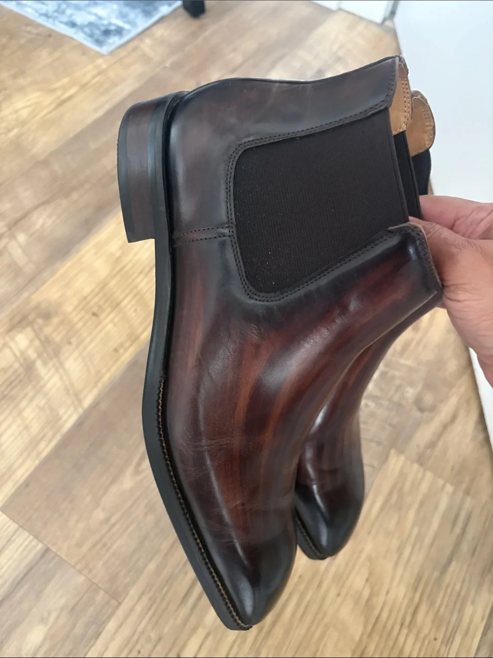 Men's Tobacco Brown Leather Chukka Boots with Elastic Side Panels